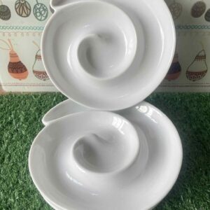 จานใบ Crate and Barrel Round Swirl Appetizer Plates BIA Cordon Bleu White Set Of
