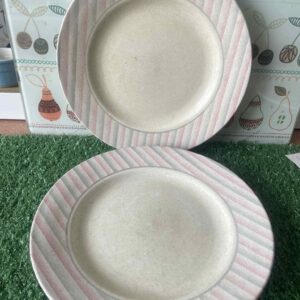 จานอาหารค่ำลายทางสีชมพูและสีเทา รุ่น Retro Churchill Gemini