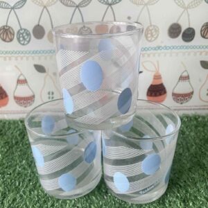 ชุดแก้วน้ำสะสมลายจุดสีฟ้าและเส้นสีขาว