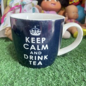แก้วมัคลาย “Keep Calm and Drink Tea” สีน้ำเงินเข้มขอบขาว