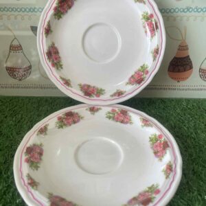 จานรองถ้วยเซรามิกวินเทจลายดอกกุหลาบสีชมพู