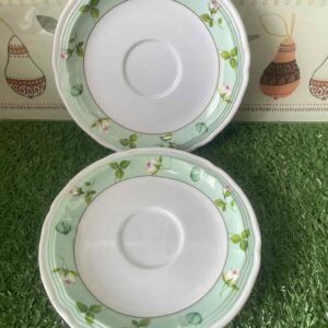 จานรองแก้วลายดอกกุหลาบสีเขียวอ่อน