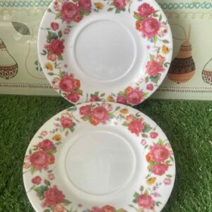 จานรองแก้วลายดอกกุหลาบสีแดงและชมพู