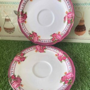 จานรองถ้วยลายดอกกุหลาบสีชมพู