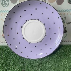 จานรองถ้วยสีม่วงอ่อนลายจุดสีทองสำหรับสะสม
