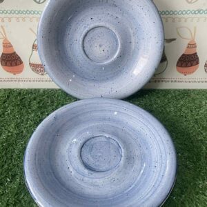 จานรองถ้วยเซรามิกสีฟ้าลายจุด