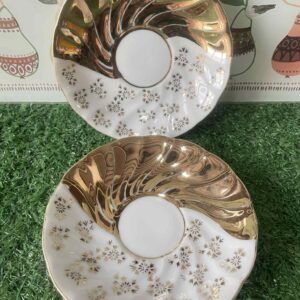 จานรองถ้วยชา/กาแฟสีทองและสีขาวสไตล์วินเทจจากญี่ปุ่น